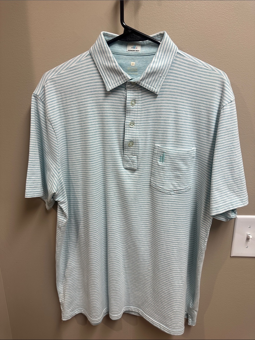 johnnie-O Men’s Light Blue and White Striped Polo
